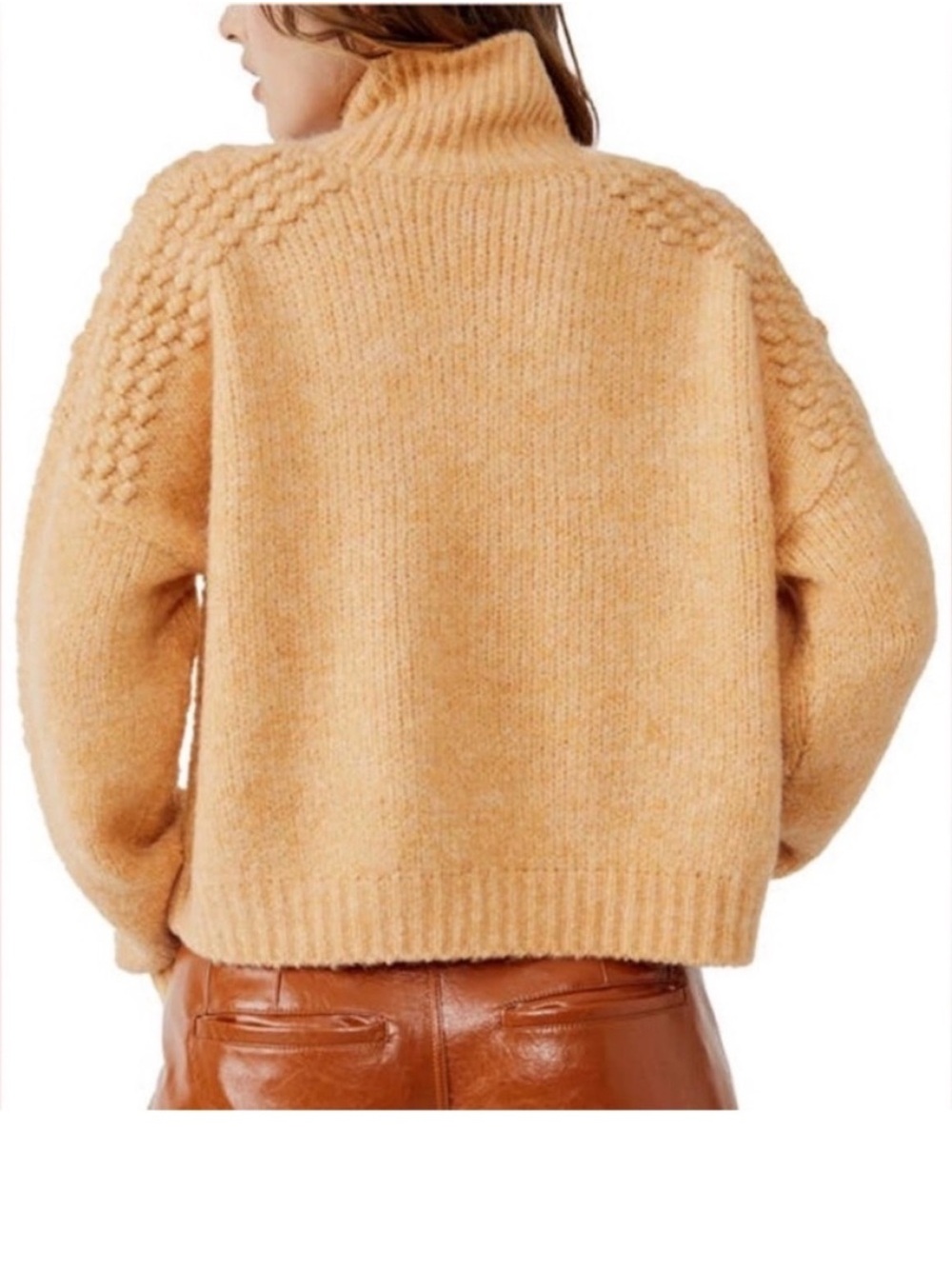 Free People XSmall Sweater Bradley Textured Turtleneck in Camel Heather NWT